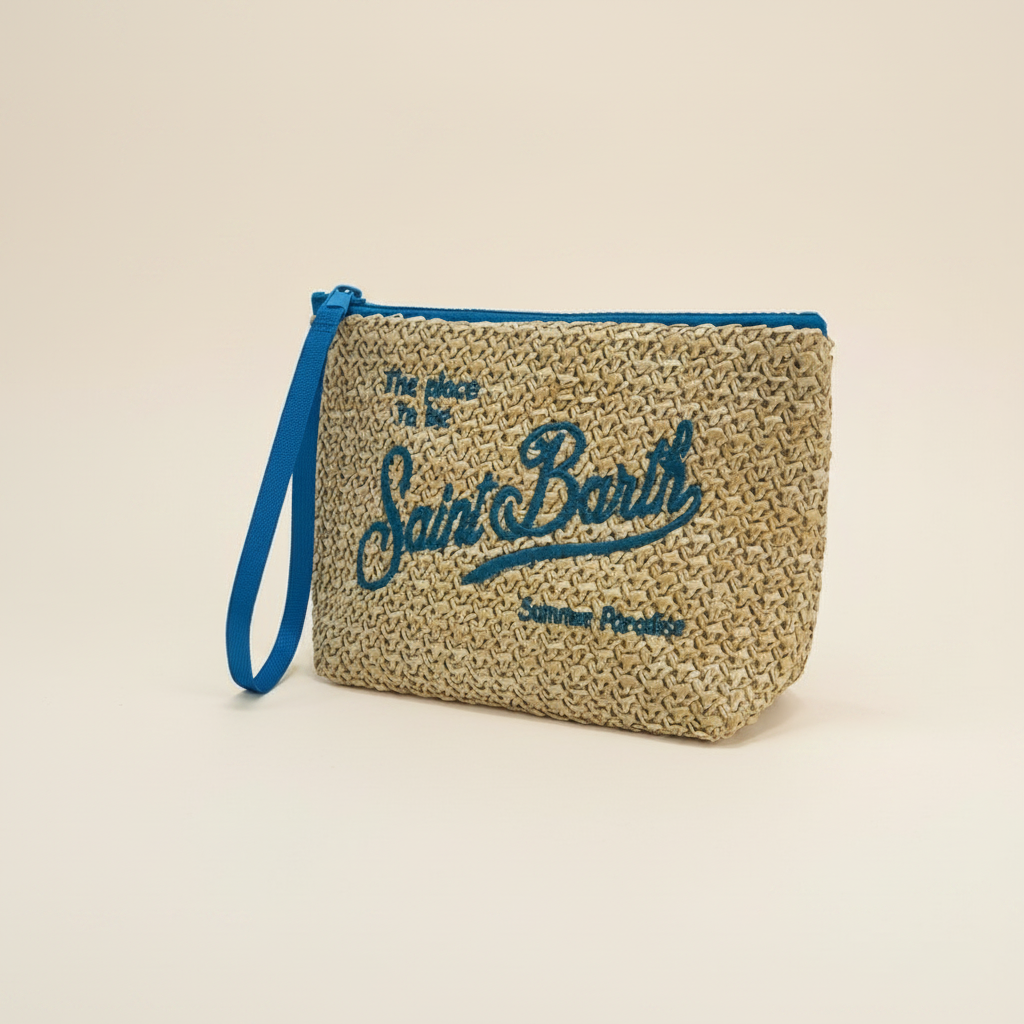 Dolce Riva - Natural Straw Pouch Light Blue