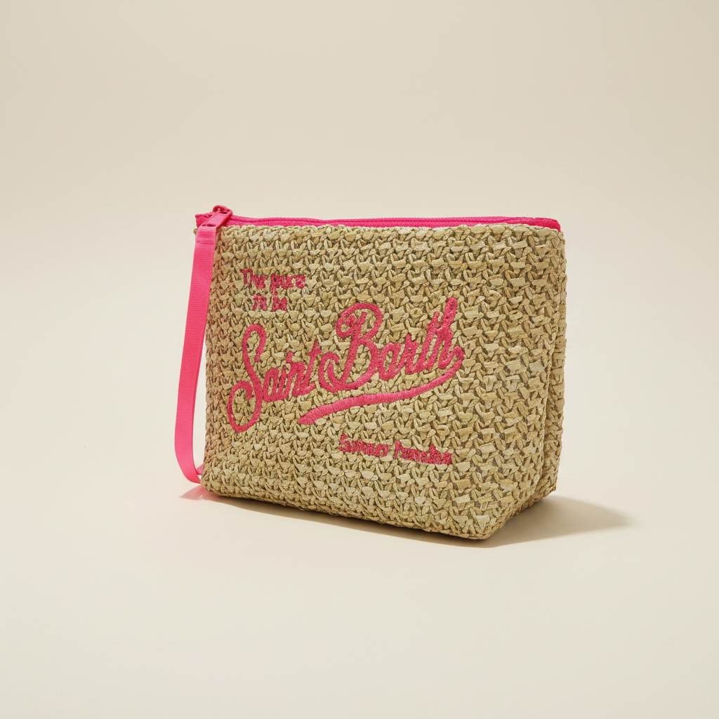 Dolce Riva - Straw Pouch with Pink Zip