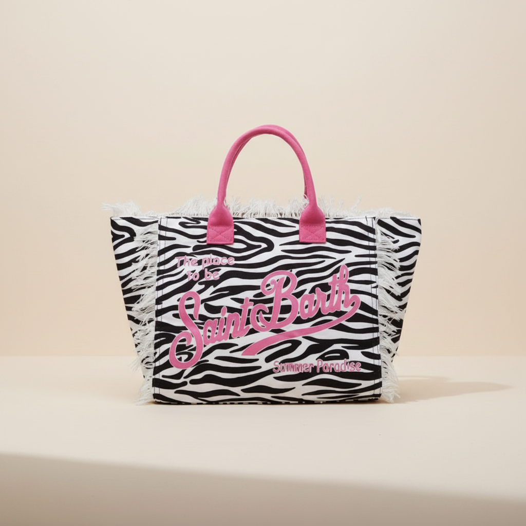Dolce Riva - Zebra Beach Bag with Pink Handles