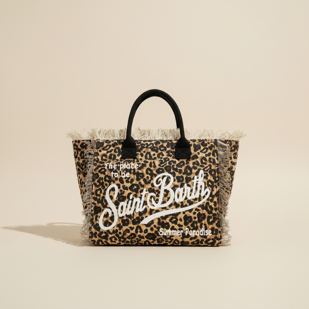 Dolce Riva - Leopard Beach Bag with Navy Handles