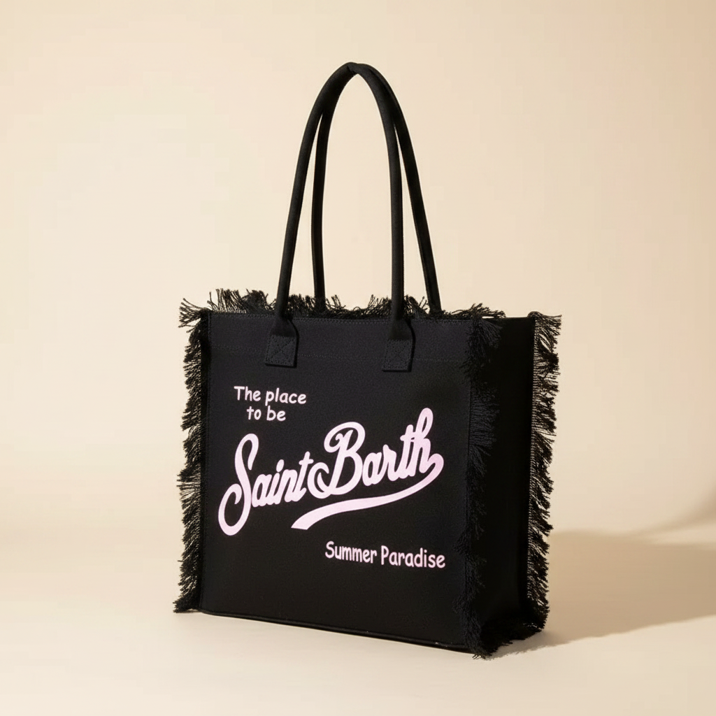 Dolce Riva - Black Beach Bag with Pink Logo