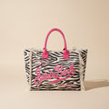 Dolce Riva - Tan Animalier Beach Bag with Pink Handles