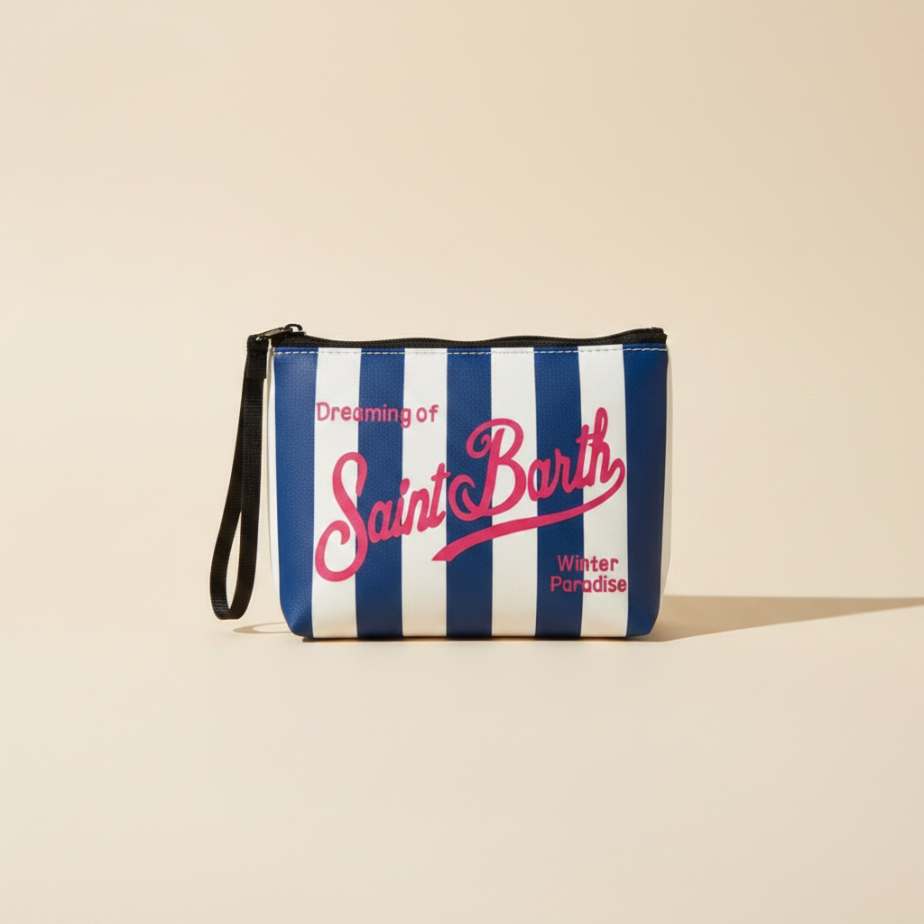 Dolce Riva - Navy Striped Pouch Pink Logo