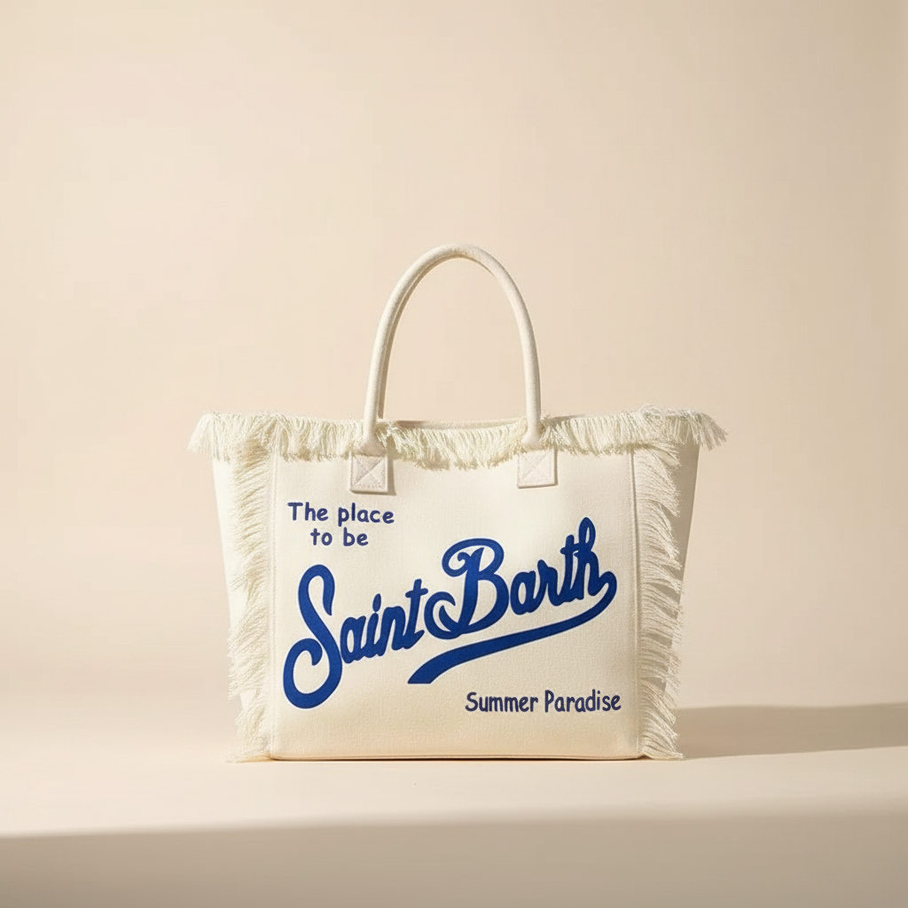 Dolce Riva - Cream Beach Bag with Blue Logo