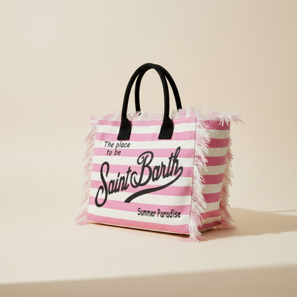 Dolce Riva - Pink Horizontal Striped Beach Bag