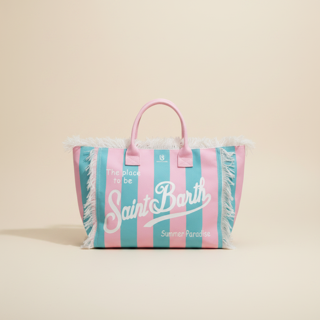 Dolce Riva - Pink & Light Blue Striped Beach Bag