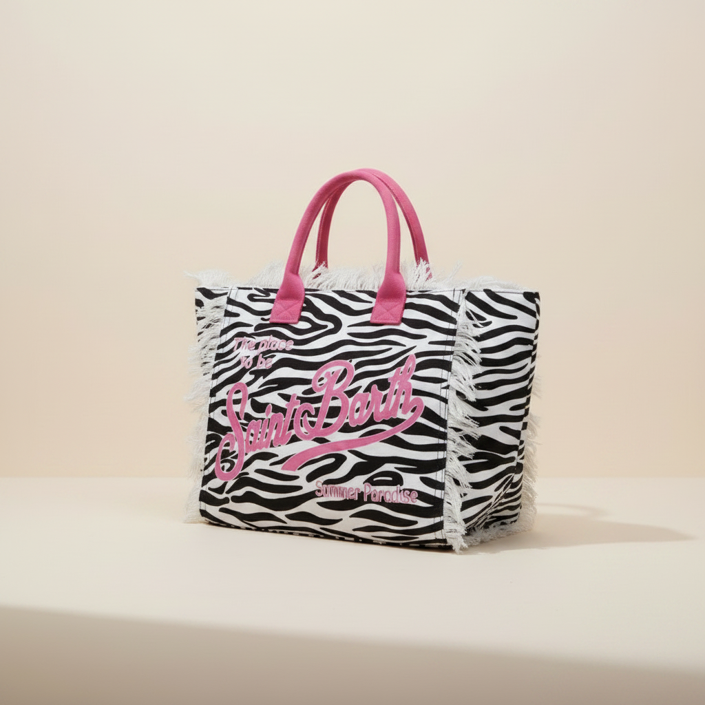 Dolce Riva - Zebra Beach Bag with Pink Handles