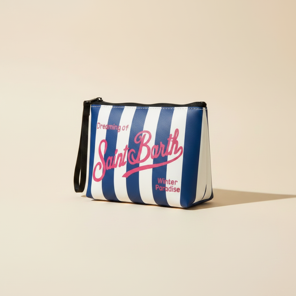Dolce Riva - Navy Striped Pouch Pink Logo