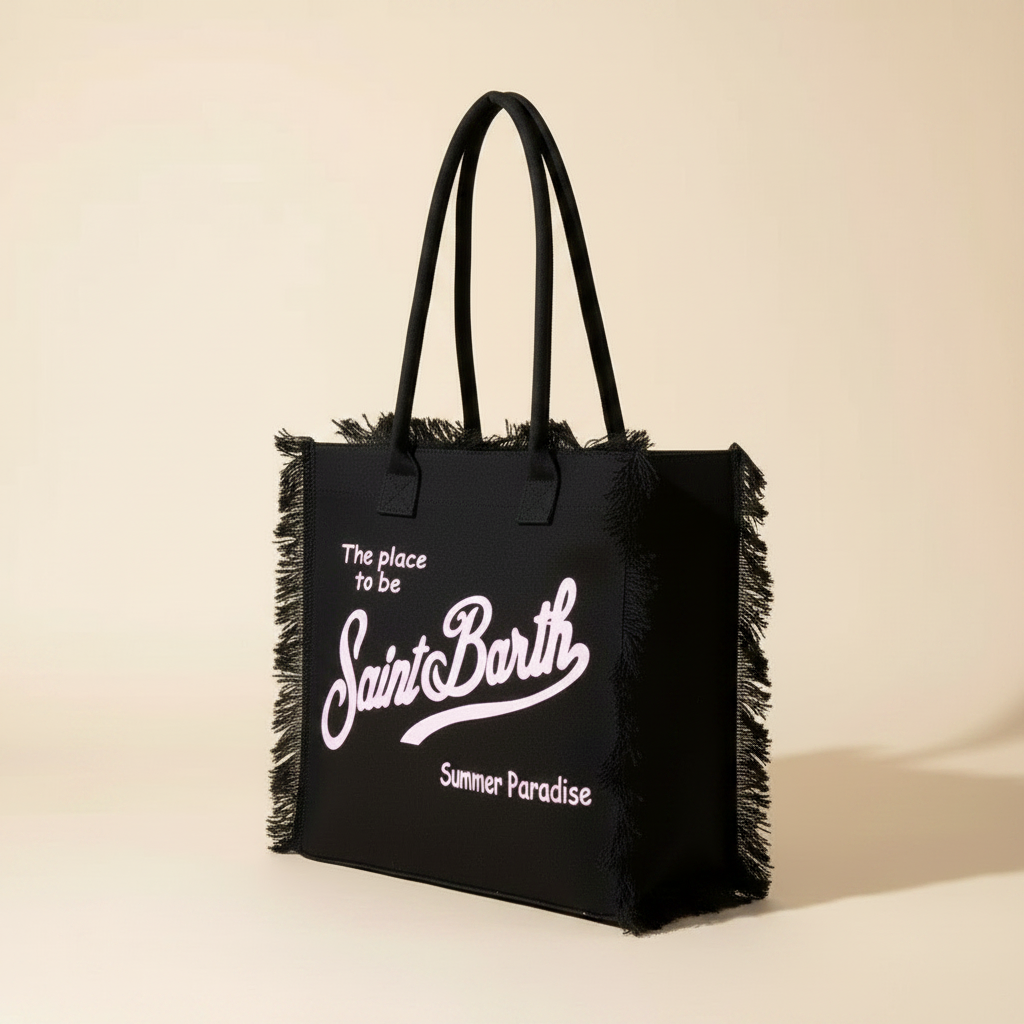 Dolce Riva - Black Beach Bag with Pink Logo