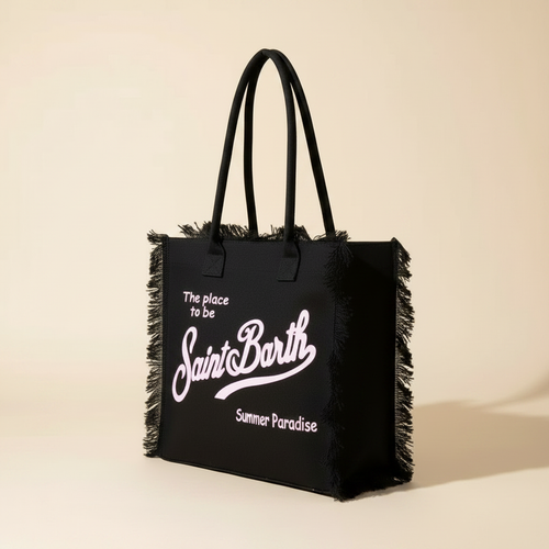 Dolce Riva - Black Beach Bag with Pink Logo