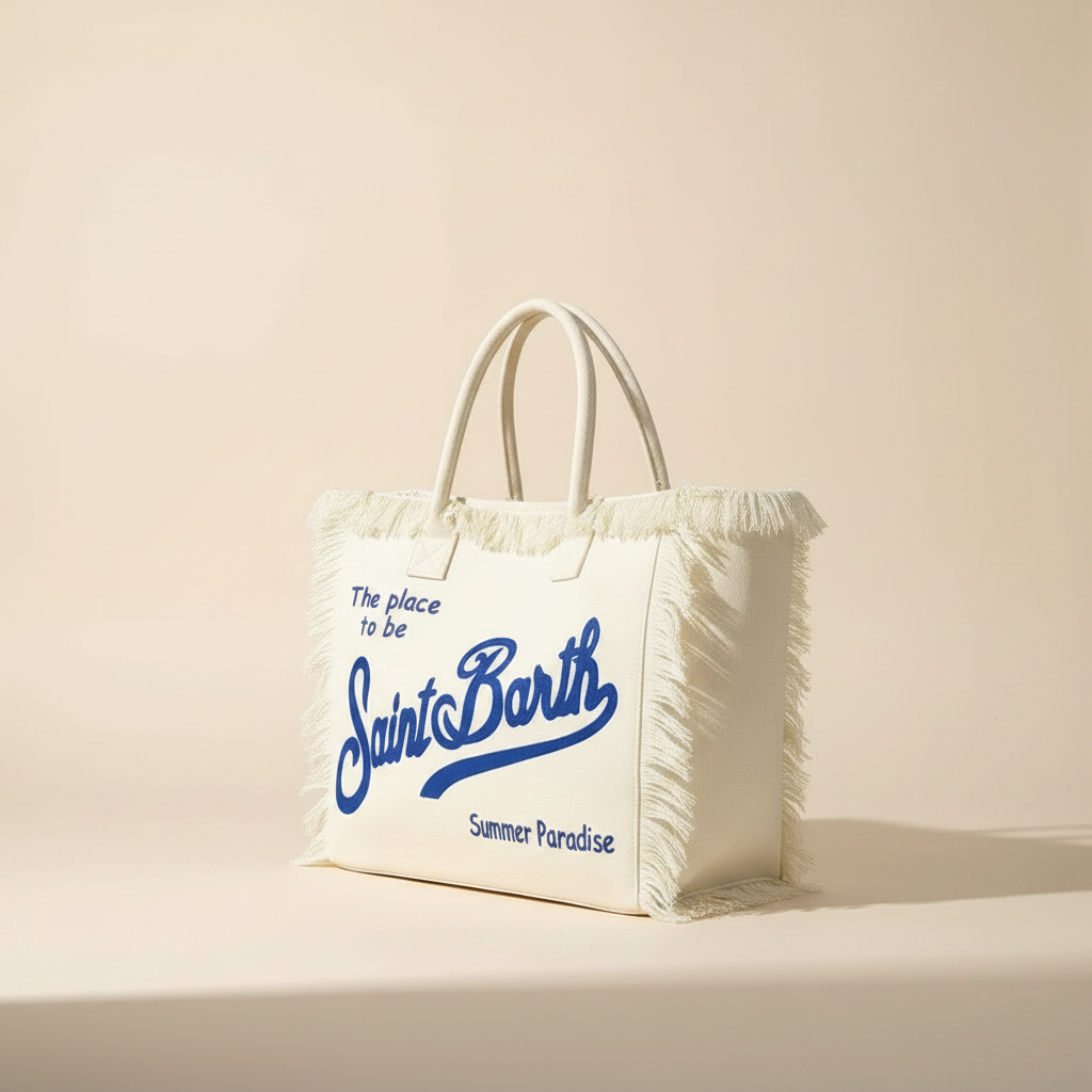 Dolce Riva - Cream Beach Bag with Blue Logo