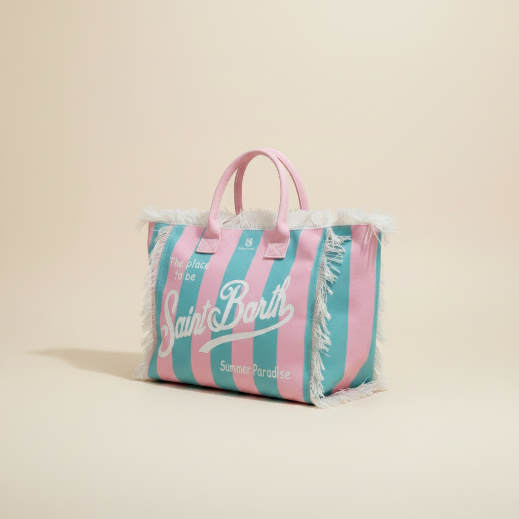 Dolce Riva - Pink & Light Blue Striped Beach Bag