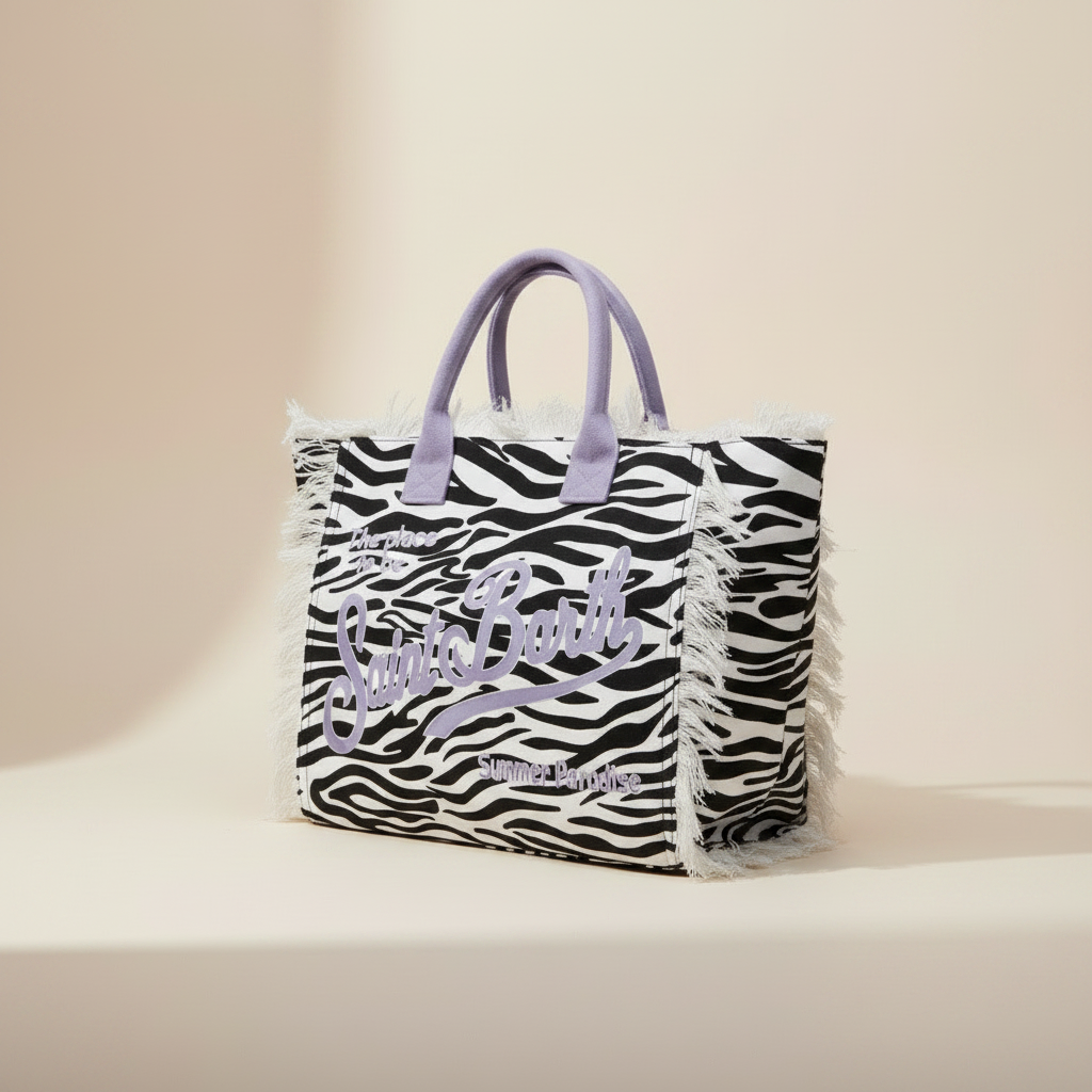 Dolce Riva - Zebra Beach Bag with Lilac Handles