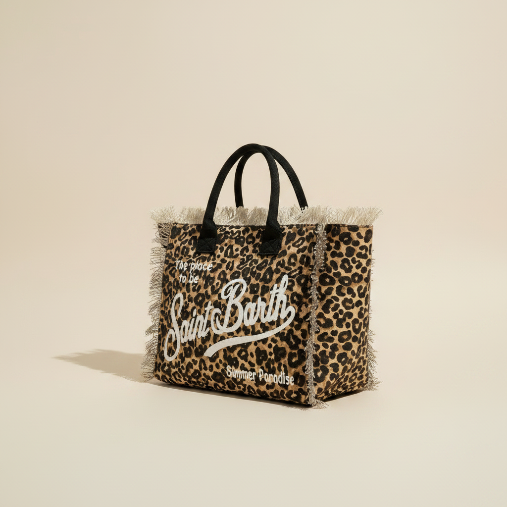 Dolce Riva - Leopard Beach Bag with Navy Handles