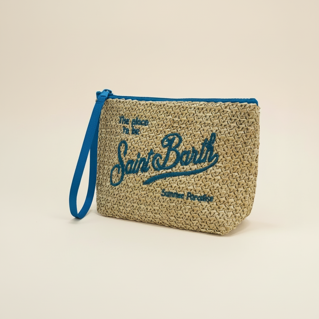 Dolce Riva - Natural Straw Pouch Light Blue