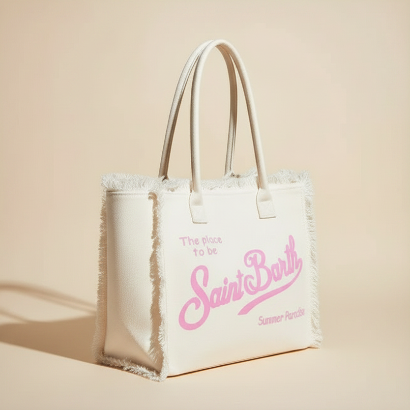 Dolce Riva - White Beach Bag with Pink Logo