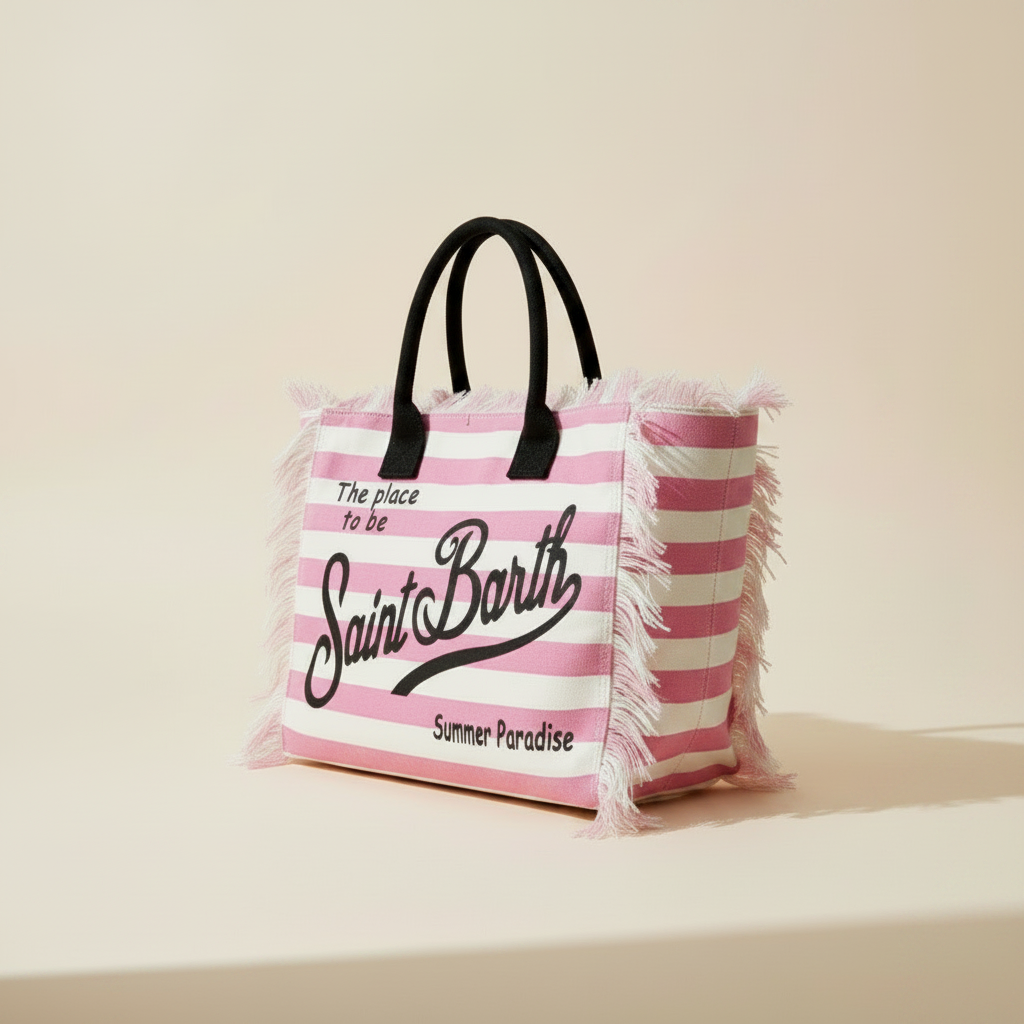 Dolce Riva - Pink Horizontal Striped Beach Bag