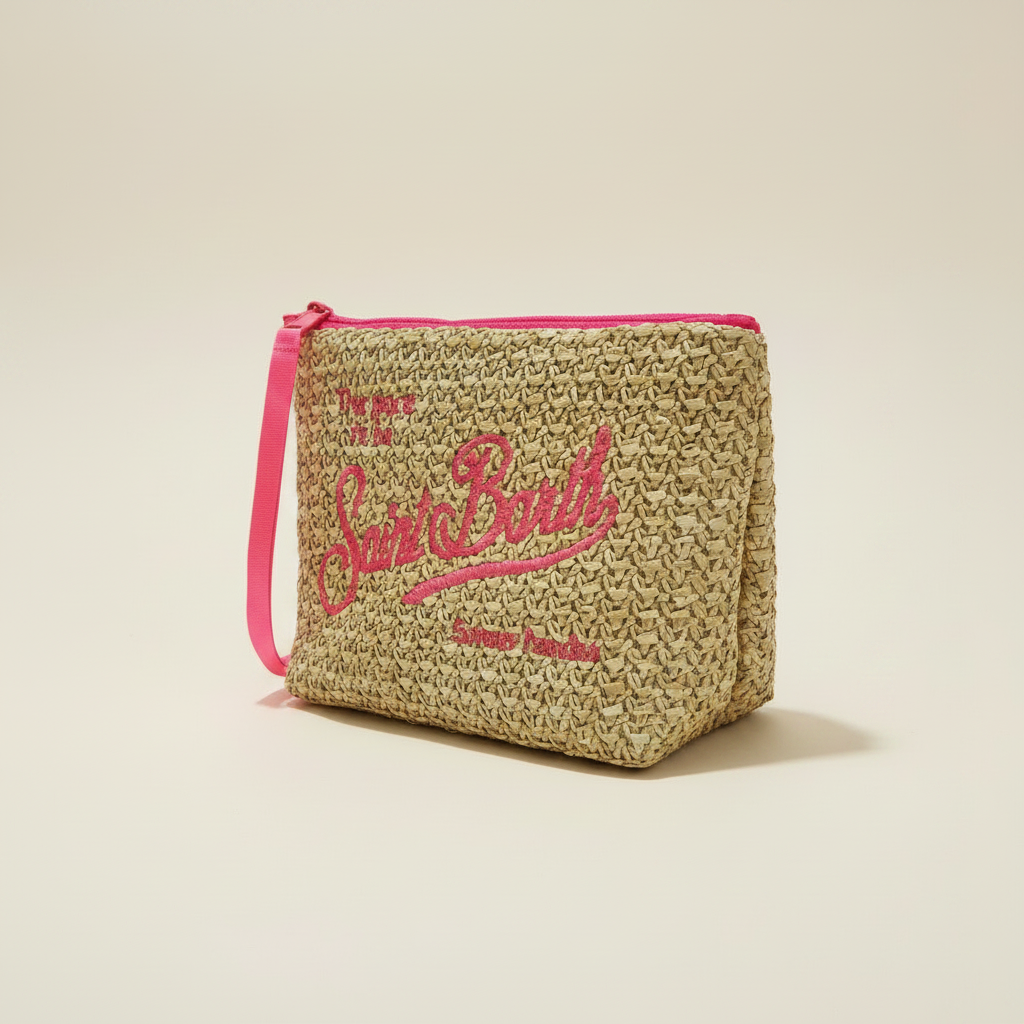 Dolce Riva - Straw Pouch with Pink Zip