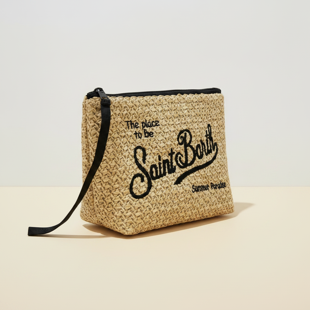 Dolce Riva - Straw Pouch with Pink Zip