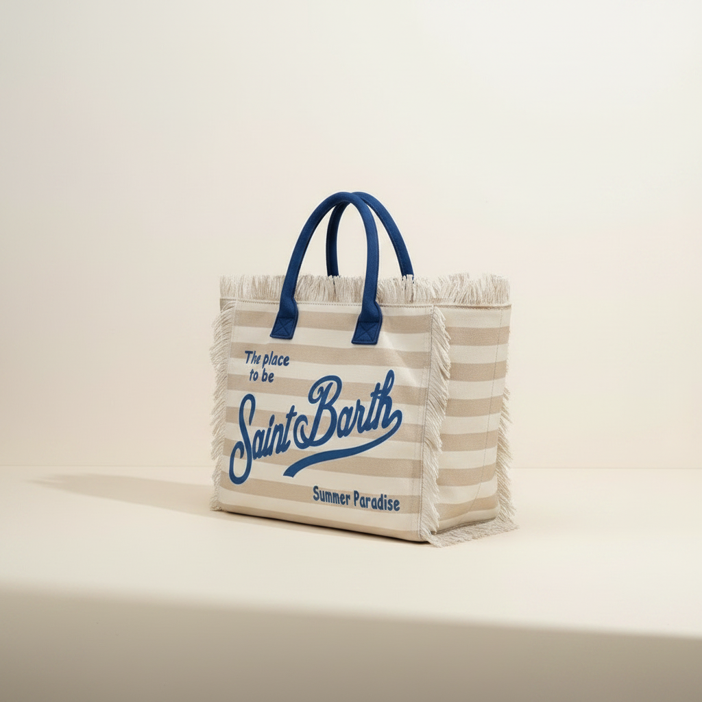 Dolce Riva - Cream & Blue Striped Beach Bag